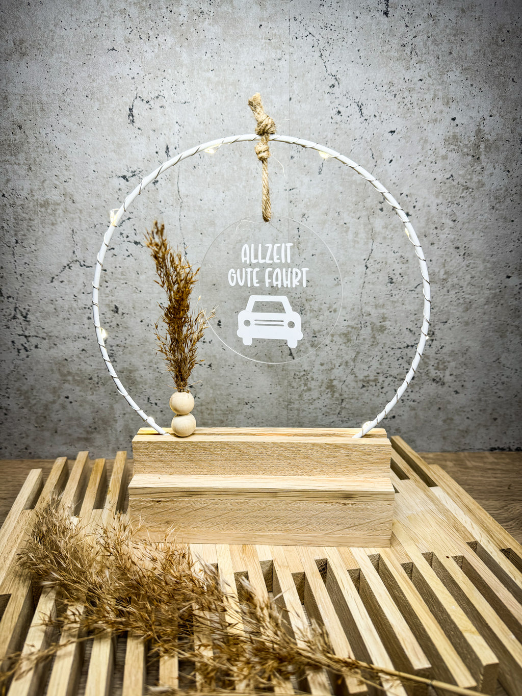 Geschenk zum bestandenen Führerschein – Tischbogen 'Allzeit gute Fahrt' für Auto & Motorrad mit Licht
