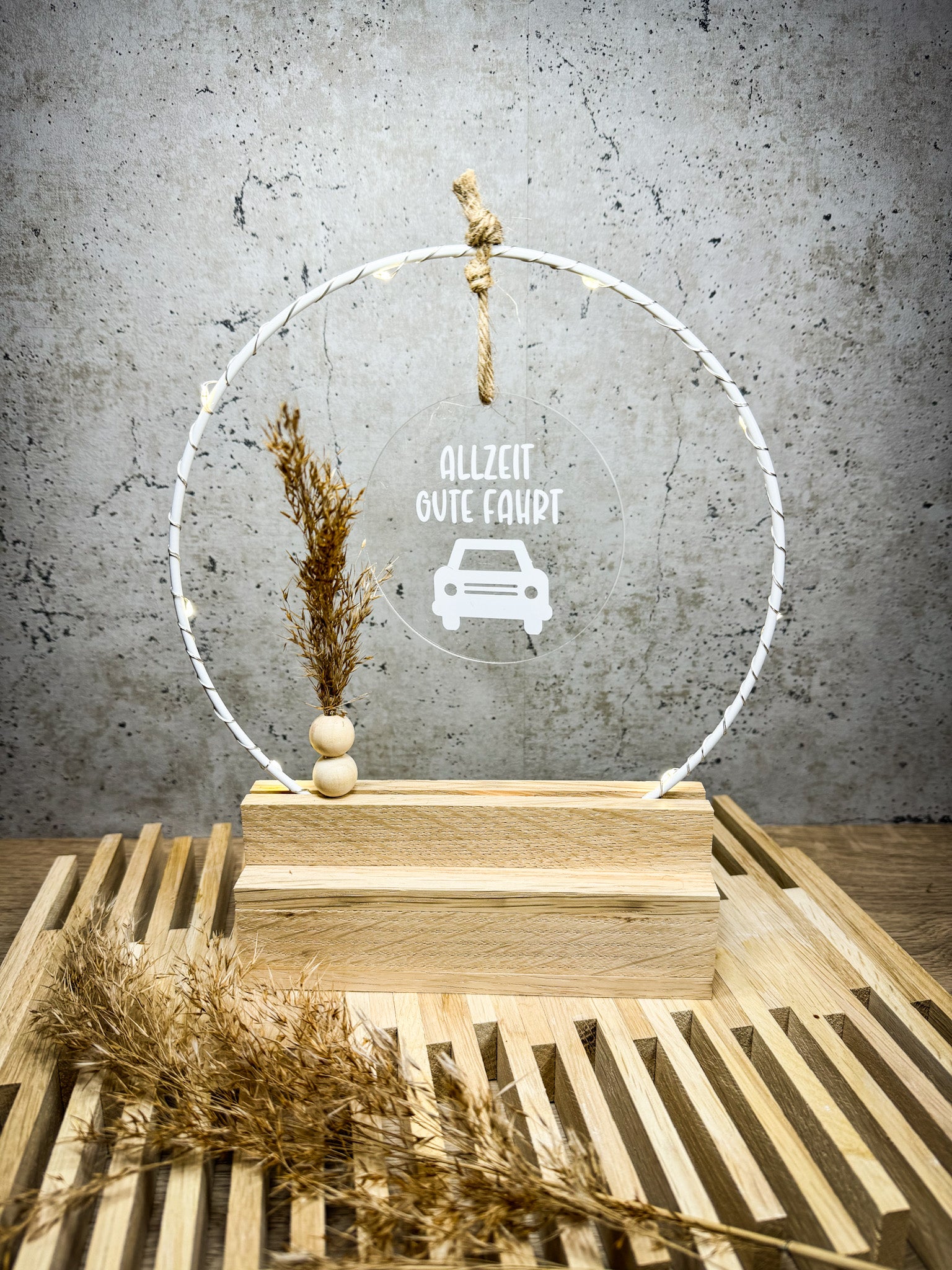 Geschenk zum bestandenen Führerschein – Tischbogen 'Allzeit gute Fahrt' für Auto & Motorrad mit Licht