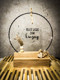 Geschenk zum Einzug - Handgefertigter Tischbogen 'Alles Liebe zum Einzug', personalisierbar mit Licht
