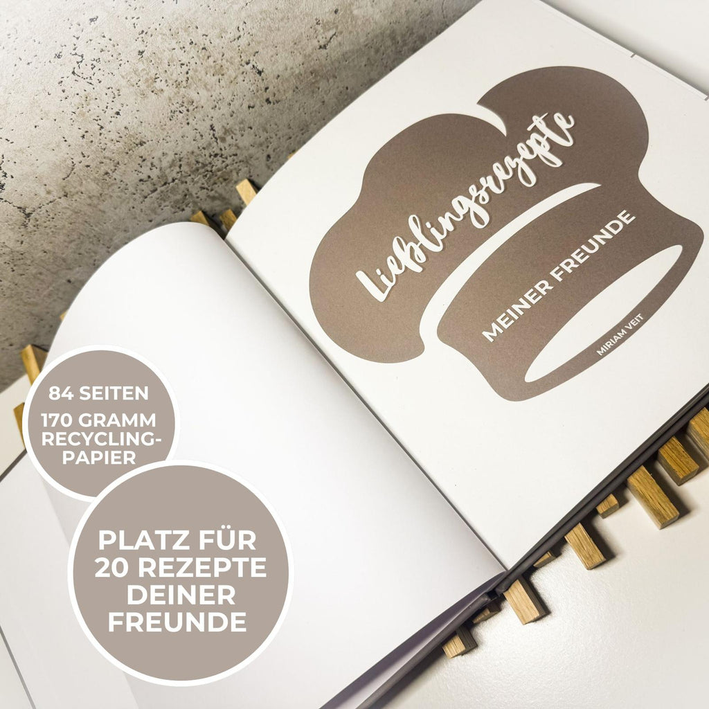 Rezept Freundebuch – 'Lieblingsrezepte meiner Freunde', Geschenk für Hobbyкöche, Hardcover mit Platz für 20 Rezepte