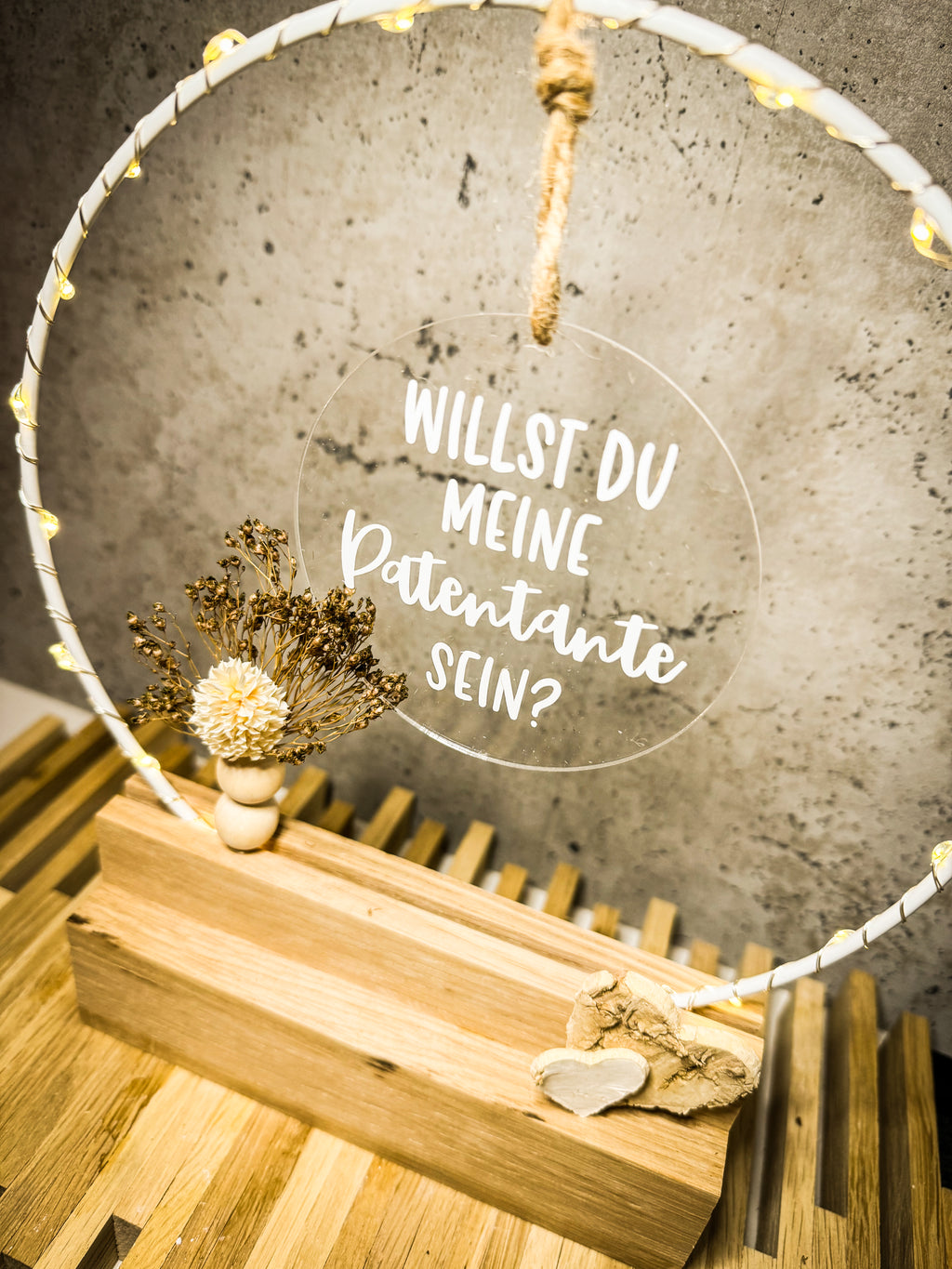 Willst du meine Patentante / mein Patenonkel sein? – Taufpaten fragen Tischbogen mit Licht